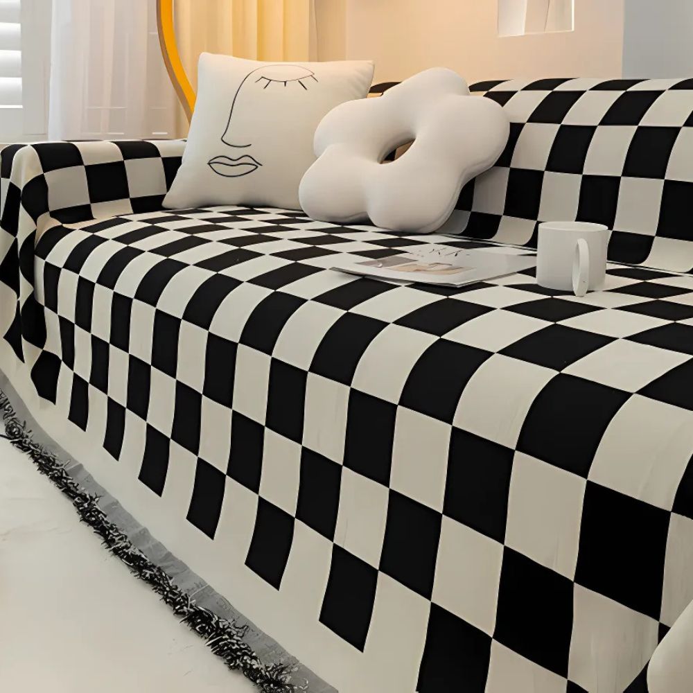 Housse de canapé damier anti-griffures
