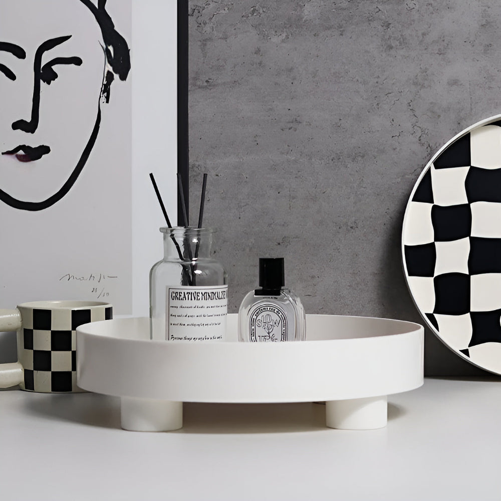 Plateau de rangement rond damier