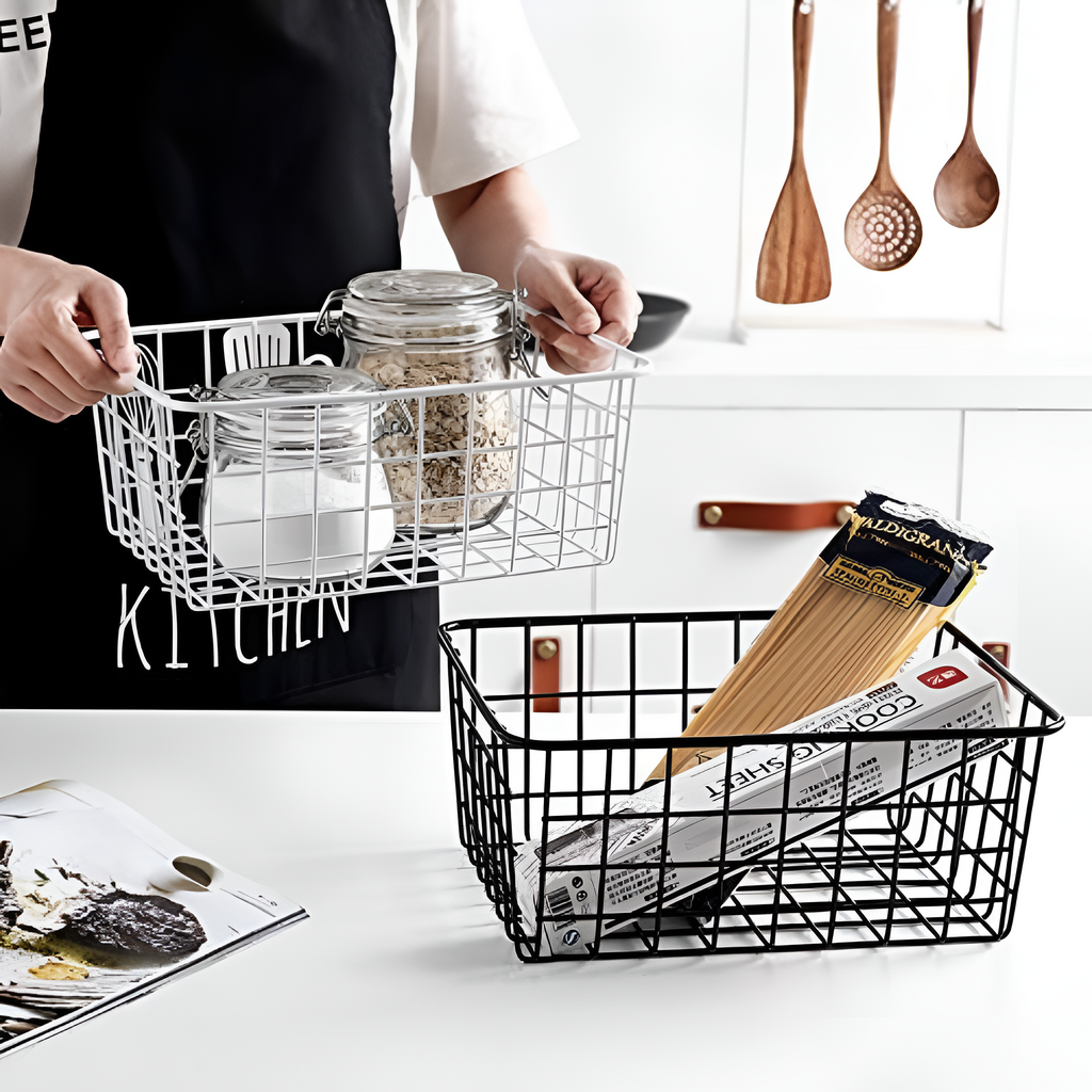 Panier de rangement en fil métallique élégant – Blanc