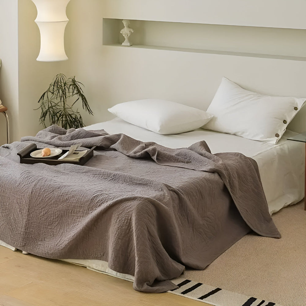 Plaid en coton doux motif feuilles