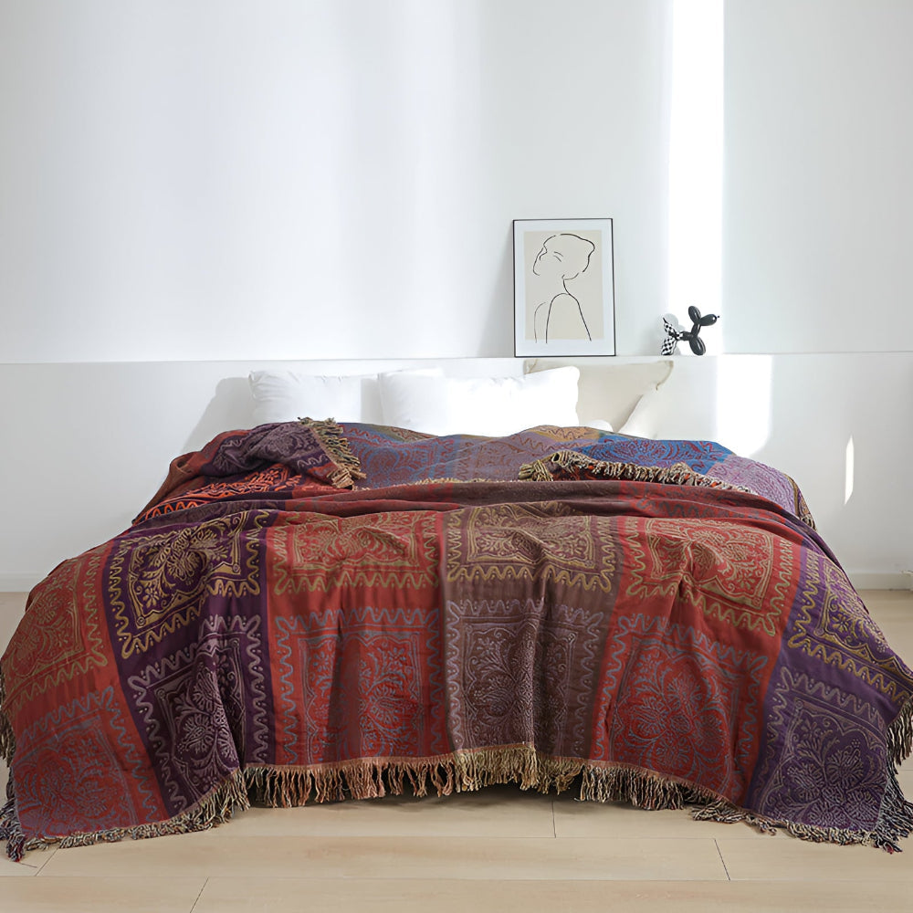 Plaid en coton à pompons mandala