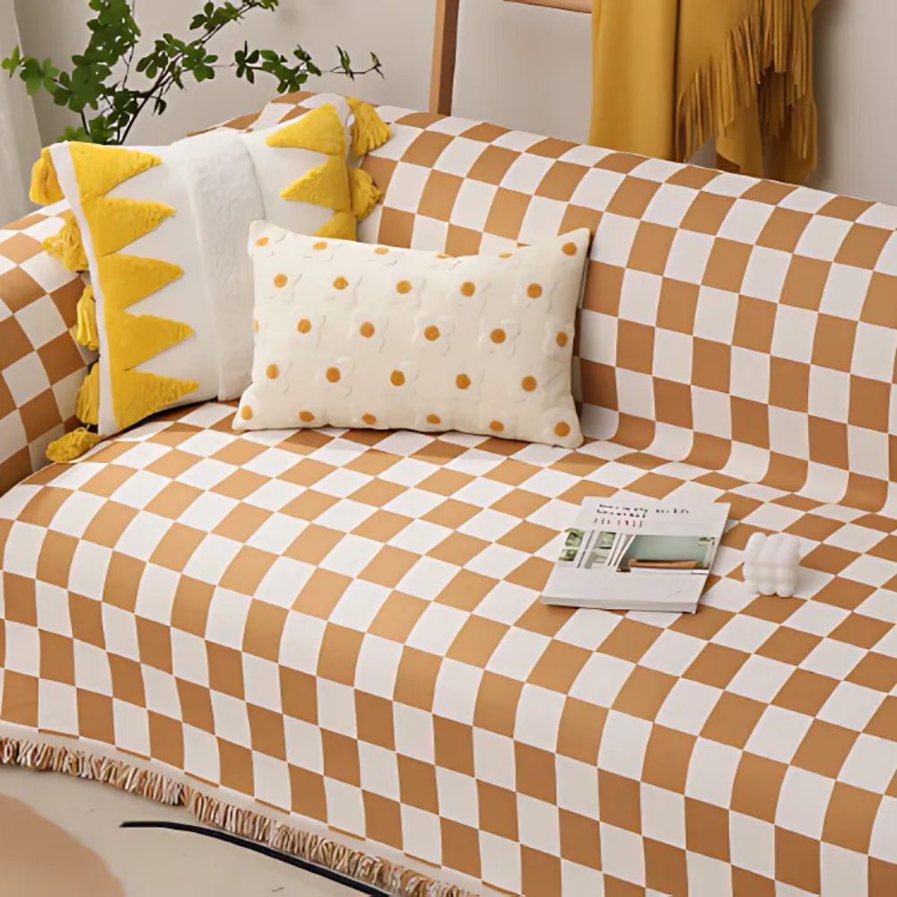 Housse de canapé damier anti-griffures