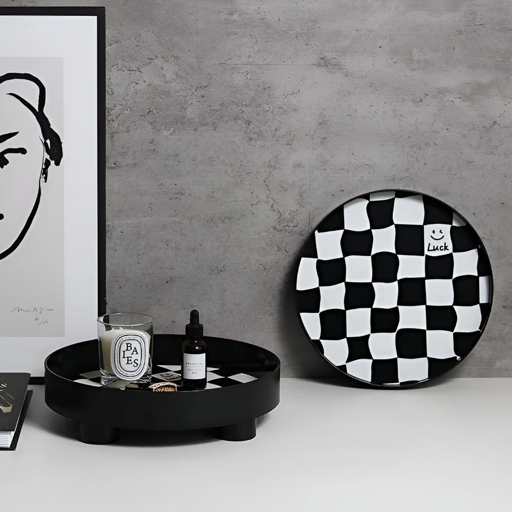 Plateau de rangement rond damier