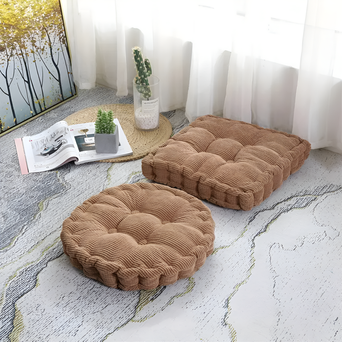 Galettes de chaise empilables en velours côtelé