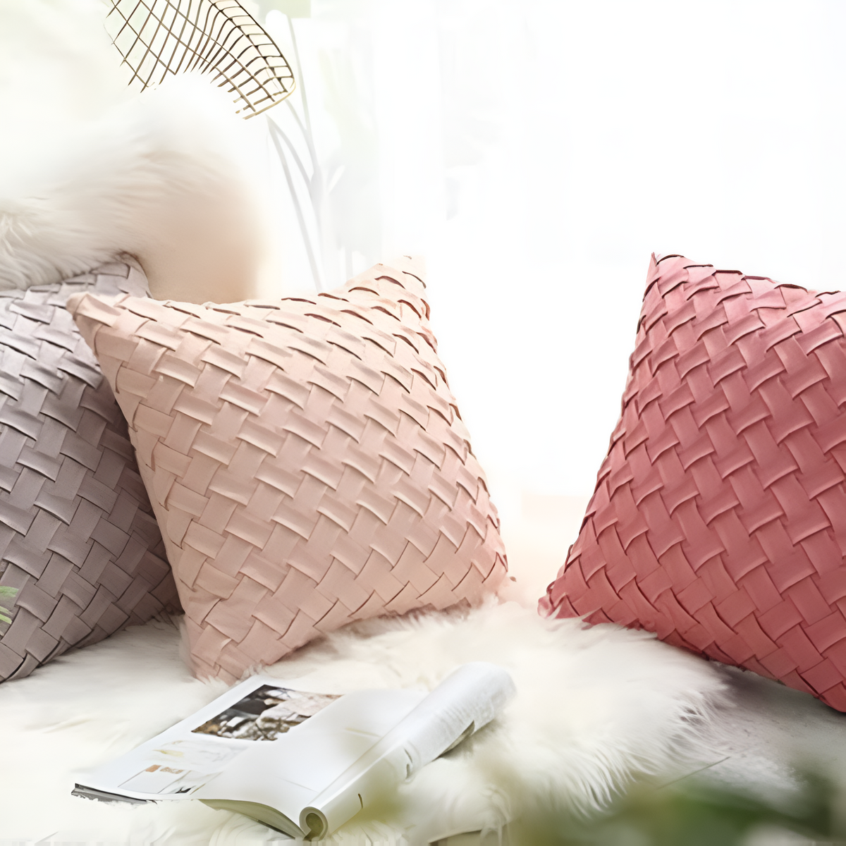 Housses de coussin tissées premium – Rose poudré