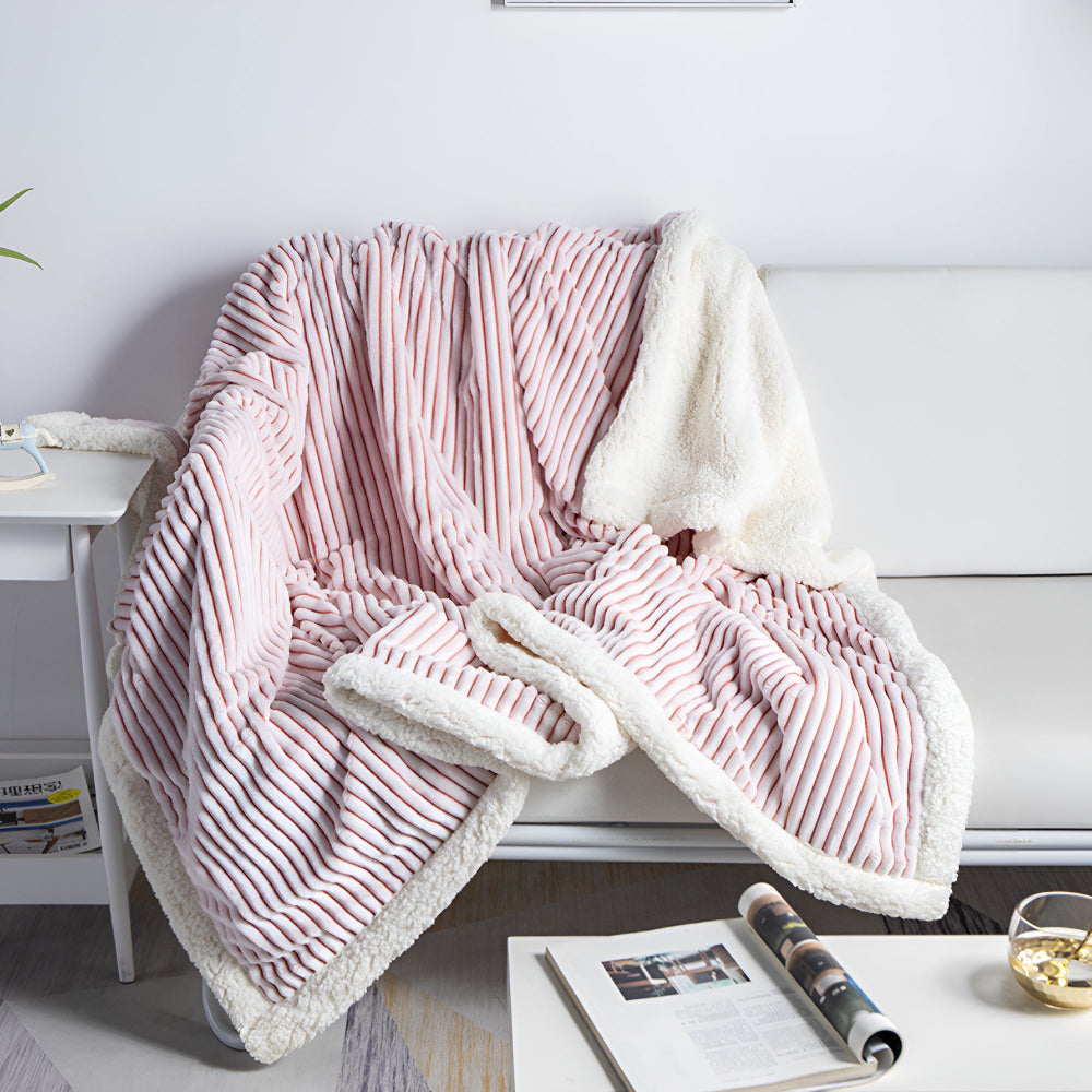 Plaid sherpa à rayures moelleuses