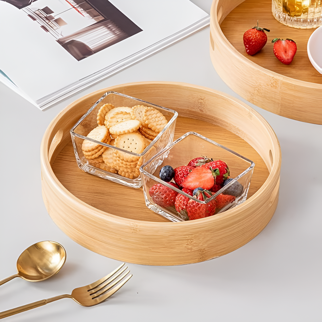 Plateau de service rond en bambou – 10"