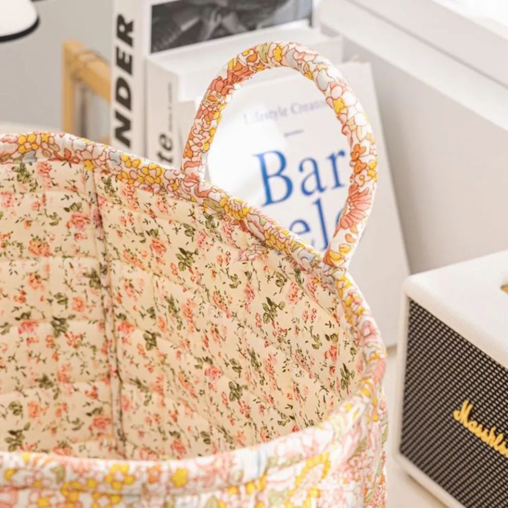 Panier de rangement en toile fleurie