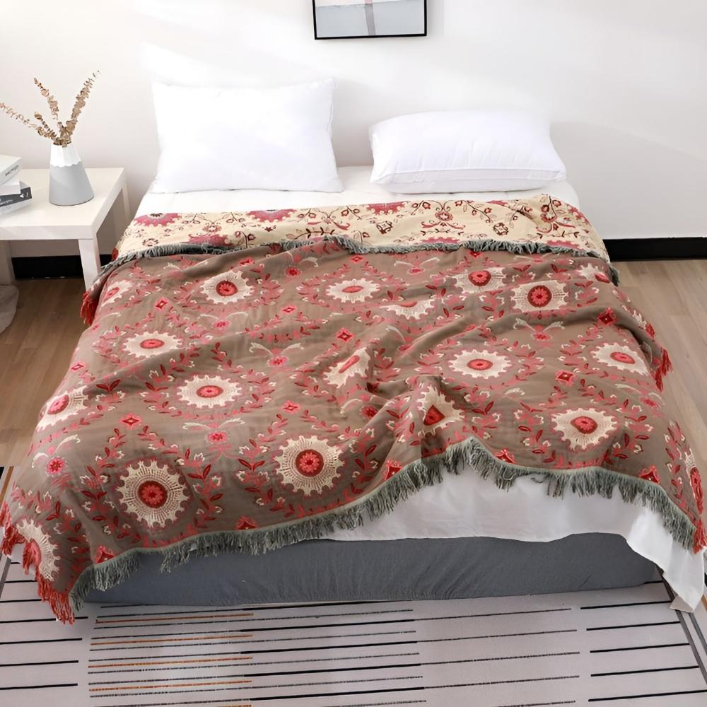 Plaid réversible en coton mandala rétro