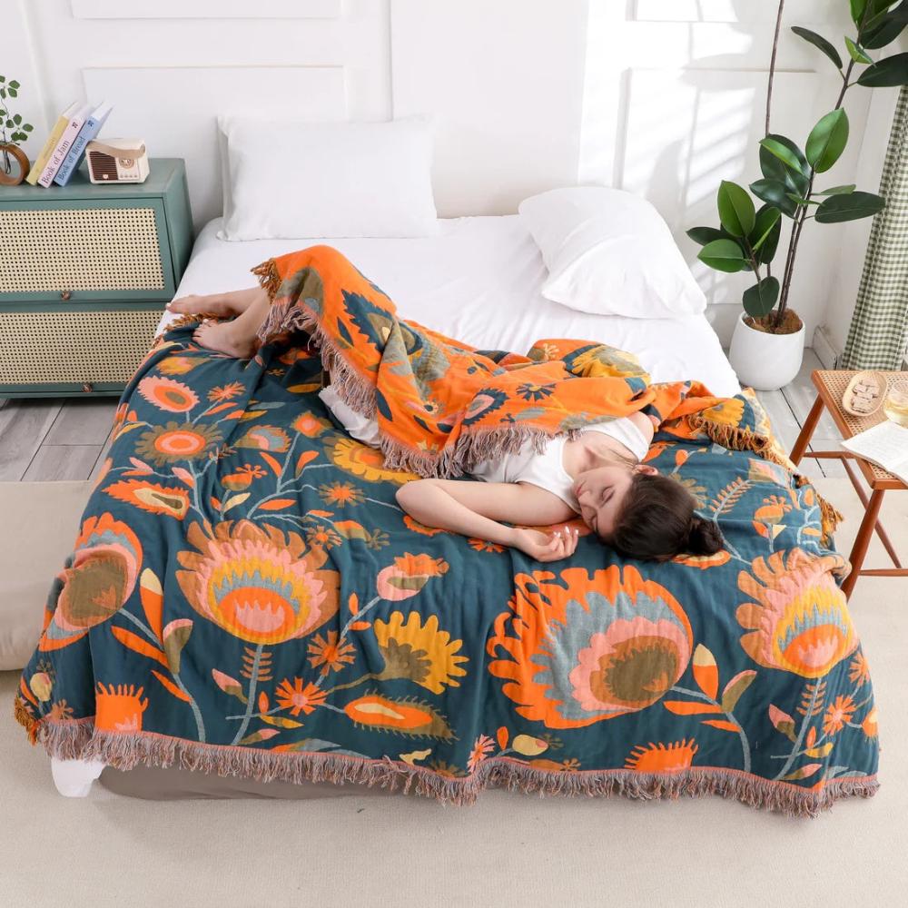 Plaid en coton fleurs des champs