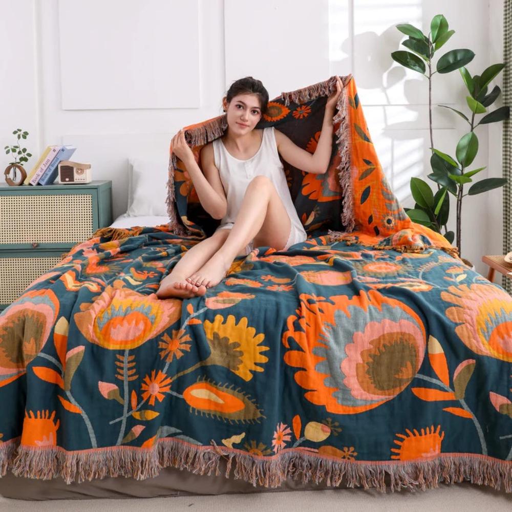 Plaid en coton fleurs des champs – 59"x79"