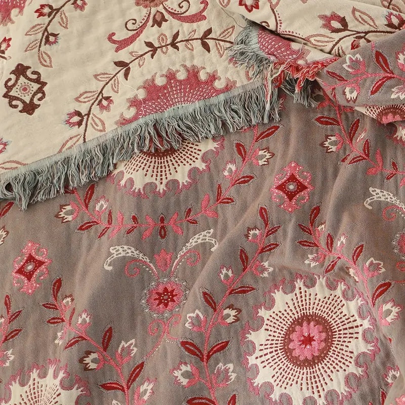 Plaid réversible en coton mandala rétro