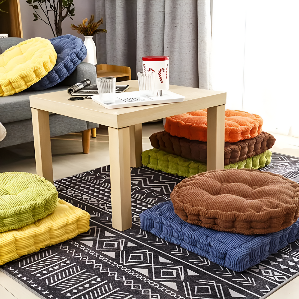 Galettes de chaise empilables en velours côtelé – Gris clair