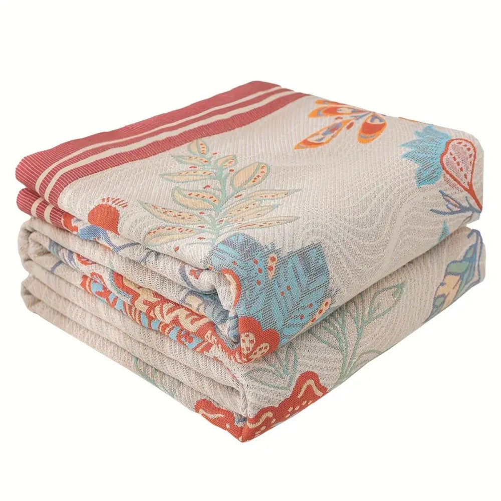 Plaid réversible en coton vignes fleuries