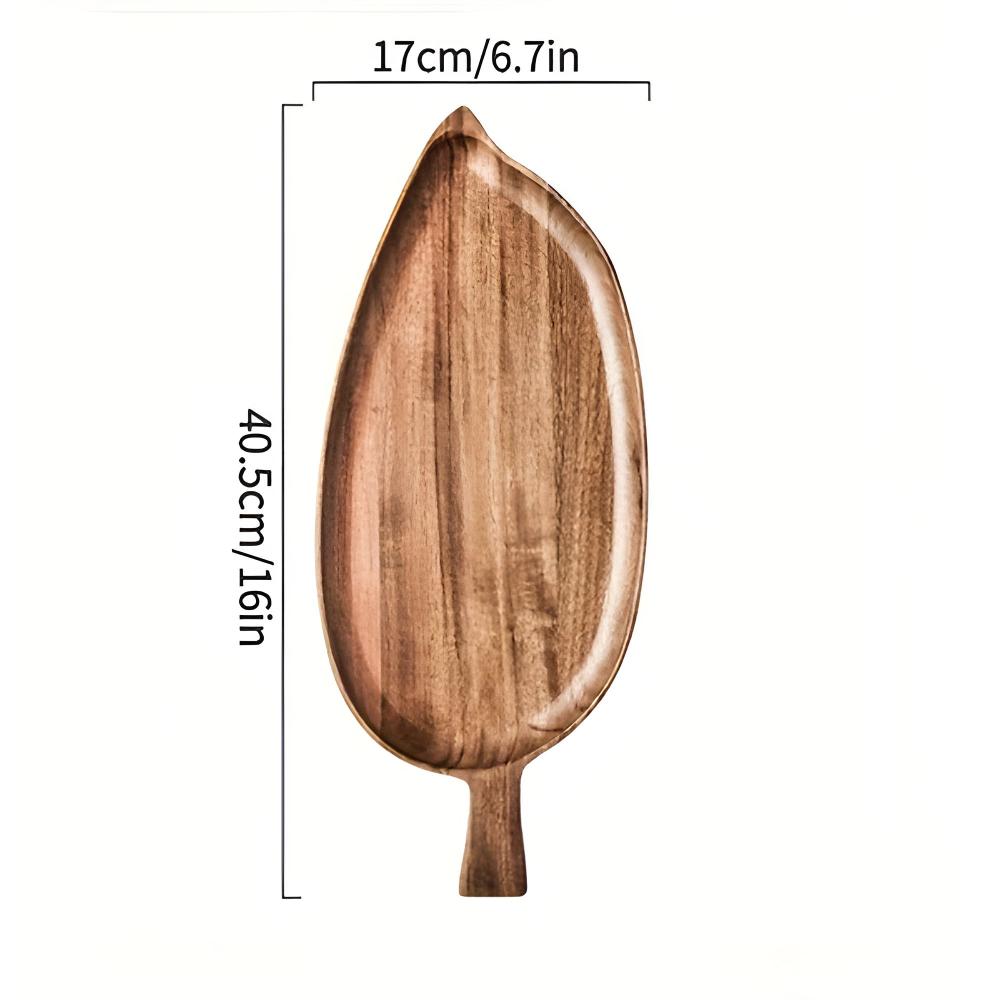 Assiette de service en bois en forme de feuille