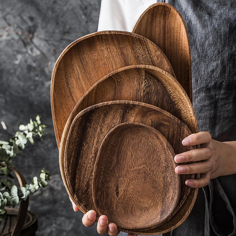 Lot de plateaux de service ovales en acacia – 5pcs / Set