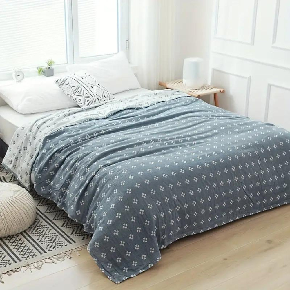 Plaid en coton à pois losanges – Bleu