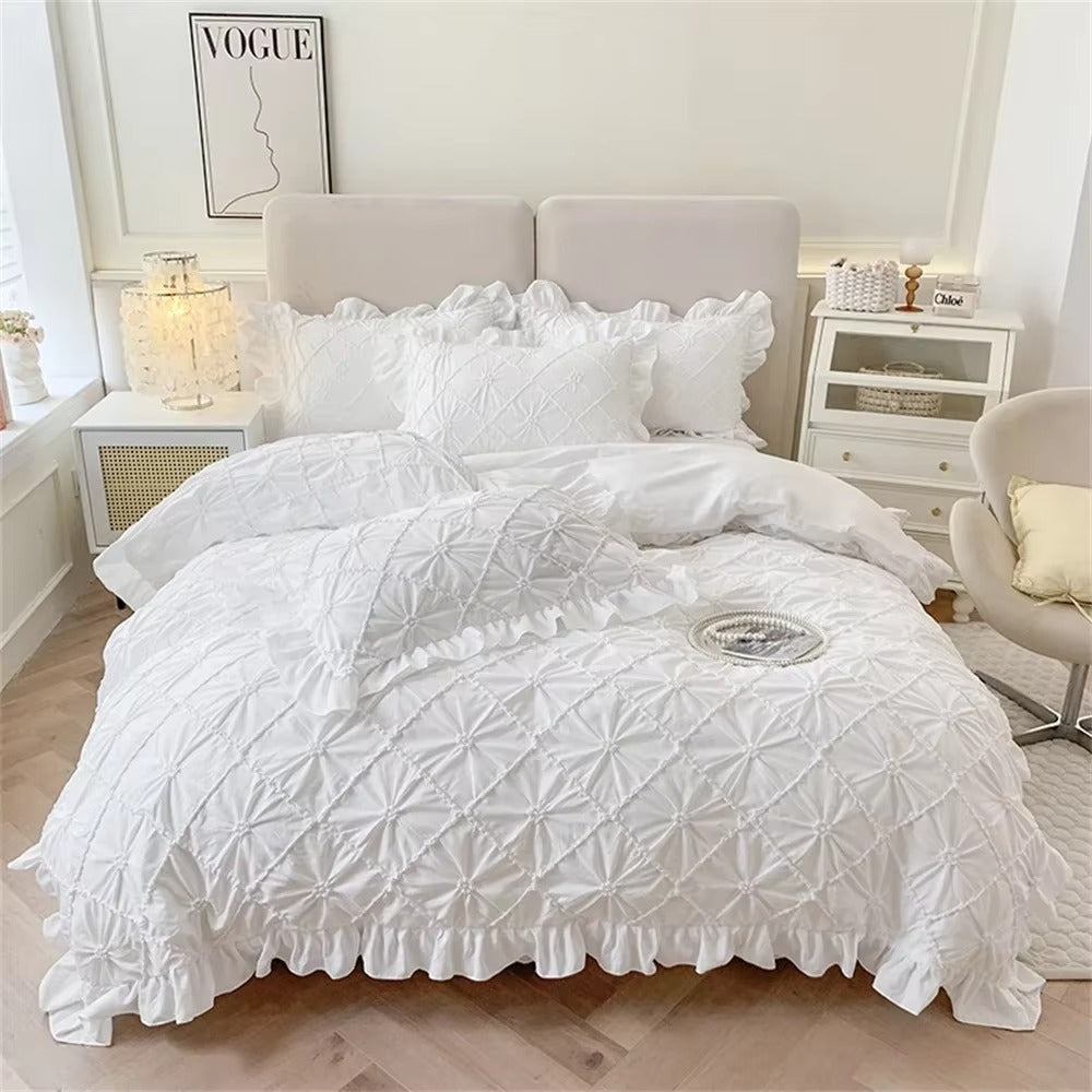 Parure de lit en coton à volants Belle | 4 pièces – Jaune