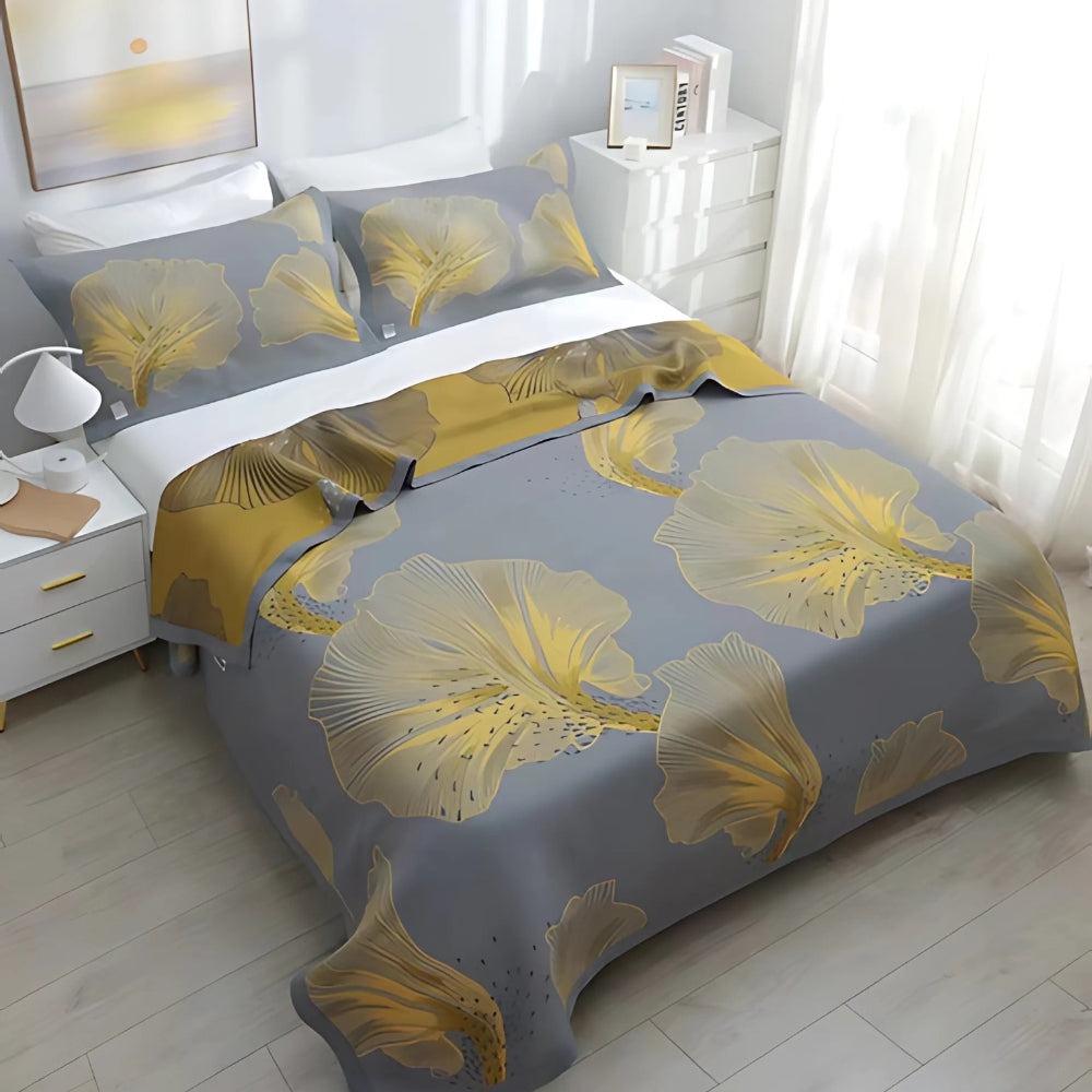 Plaid réversible en coton motif arum – 79"x90.5"