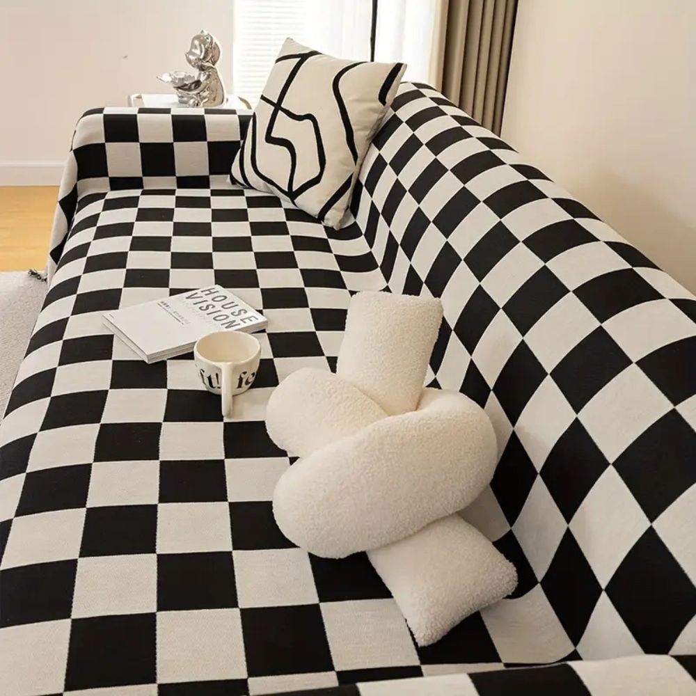 Housse de canapé damier anti-griffures – Noir