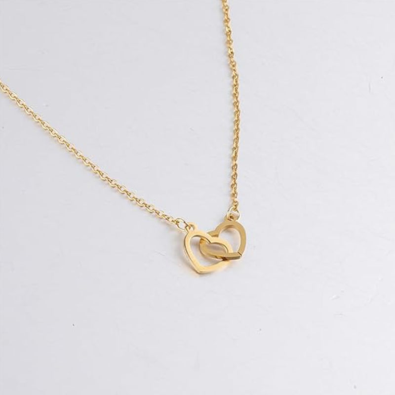 Collier Deux Cœurs avec Rose Rotative et Coffret Cadeau