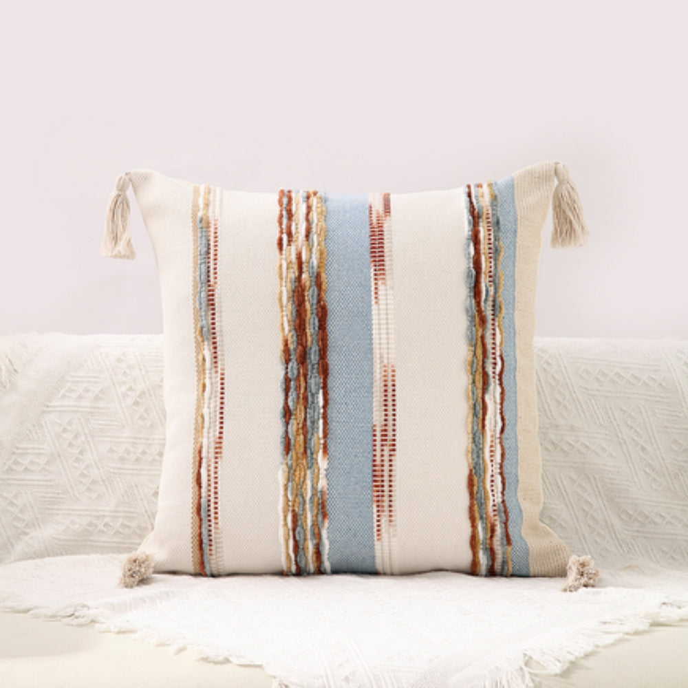 Housses de coussin boho rayées double face – Bleu