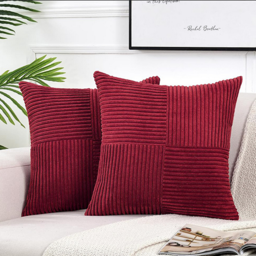 Housse de coussin rustique en velours côtelé – Bordeaux