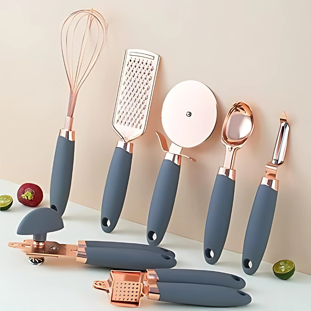 Set de cuisine 7 pièces or rose – Gris
