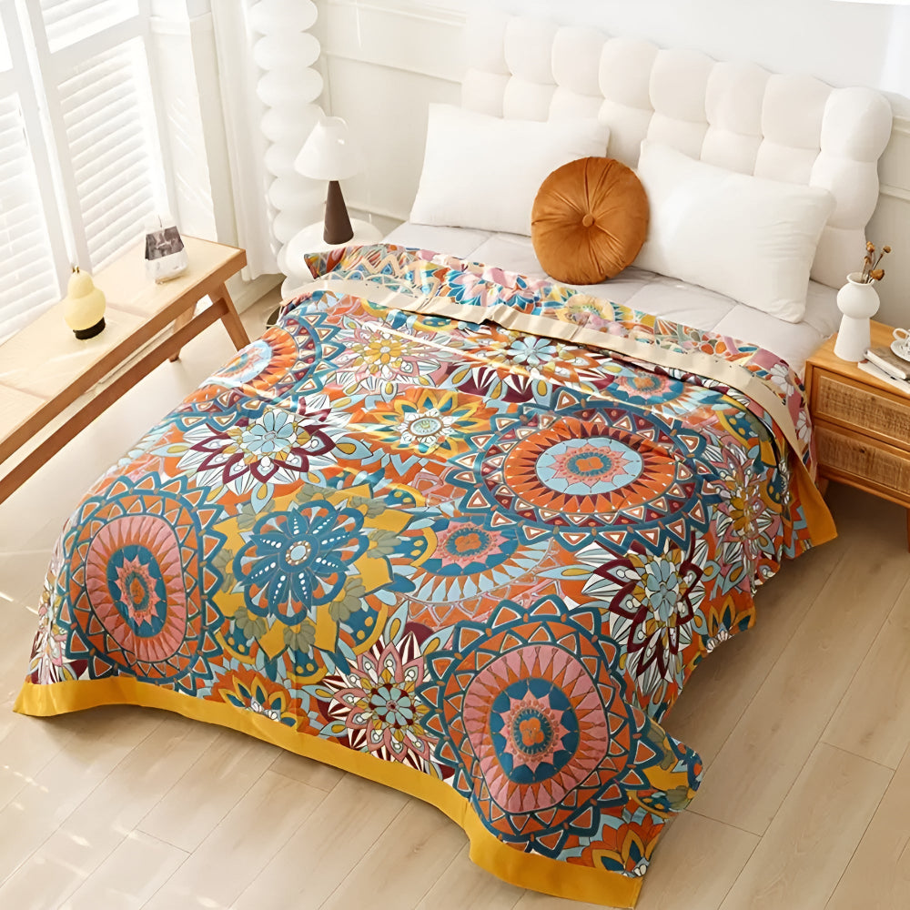 Plaid en coton jacquard fleuri marocain – 59"x79"