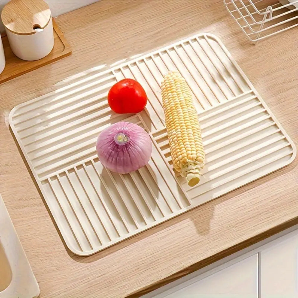 Tapis de séchage pliable multi-usage nervuré – Beige
