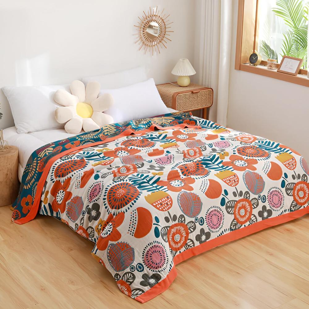 Plaid en coton fleurs boho – Full