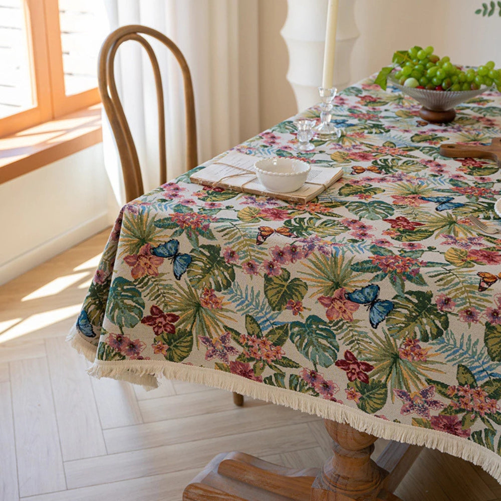 Nappe en lin fleurs ornementales