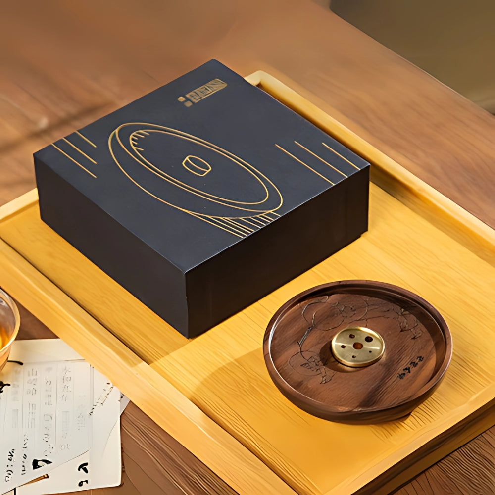 Porte-encens rond en bois et cuivre – Style 1