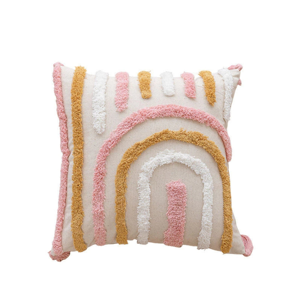 Coussins boho fleuris à pompons