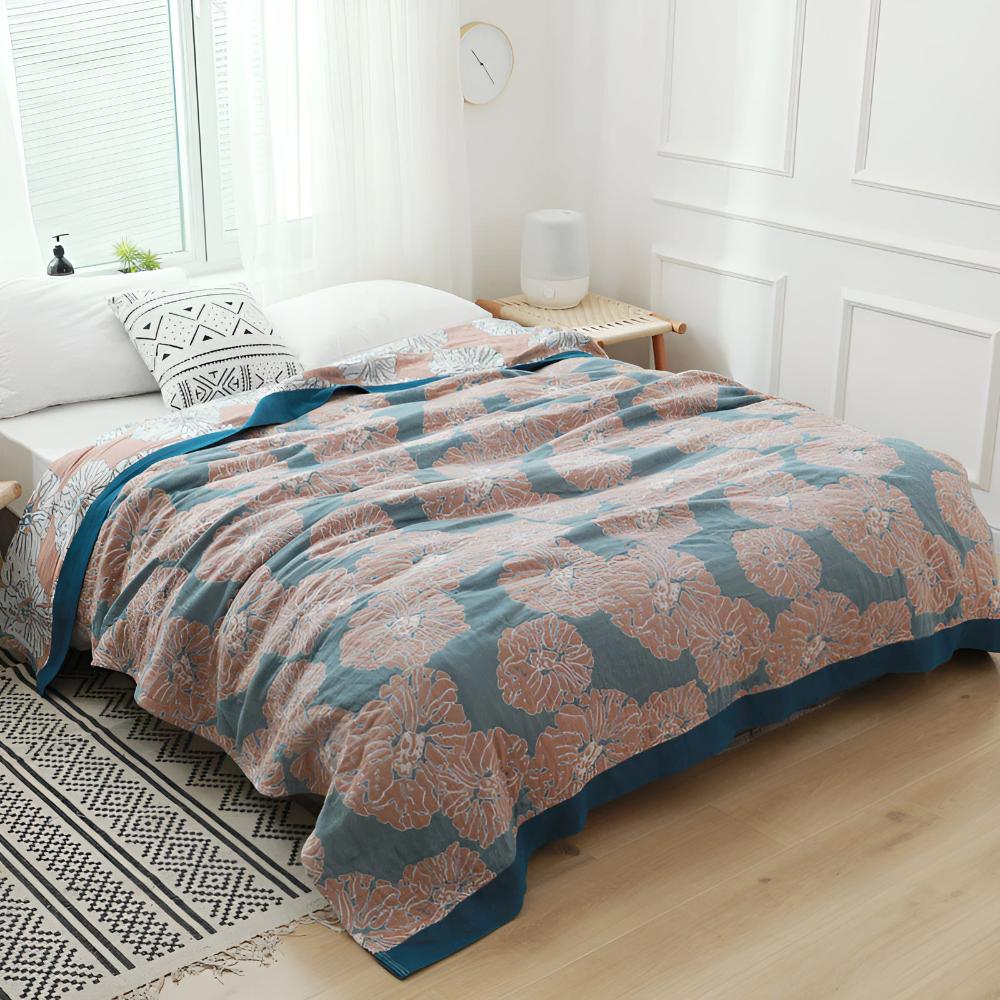 Plaid en coton Botanical Bliss – Aqua Bleu