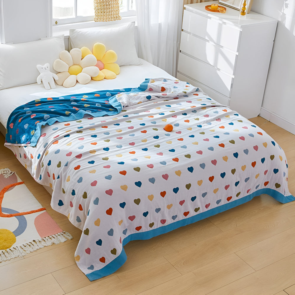 Plaid réversible en coton motif cœurs – Doré Sunshine