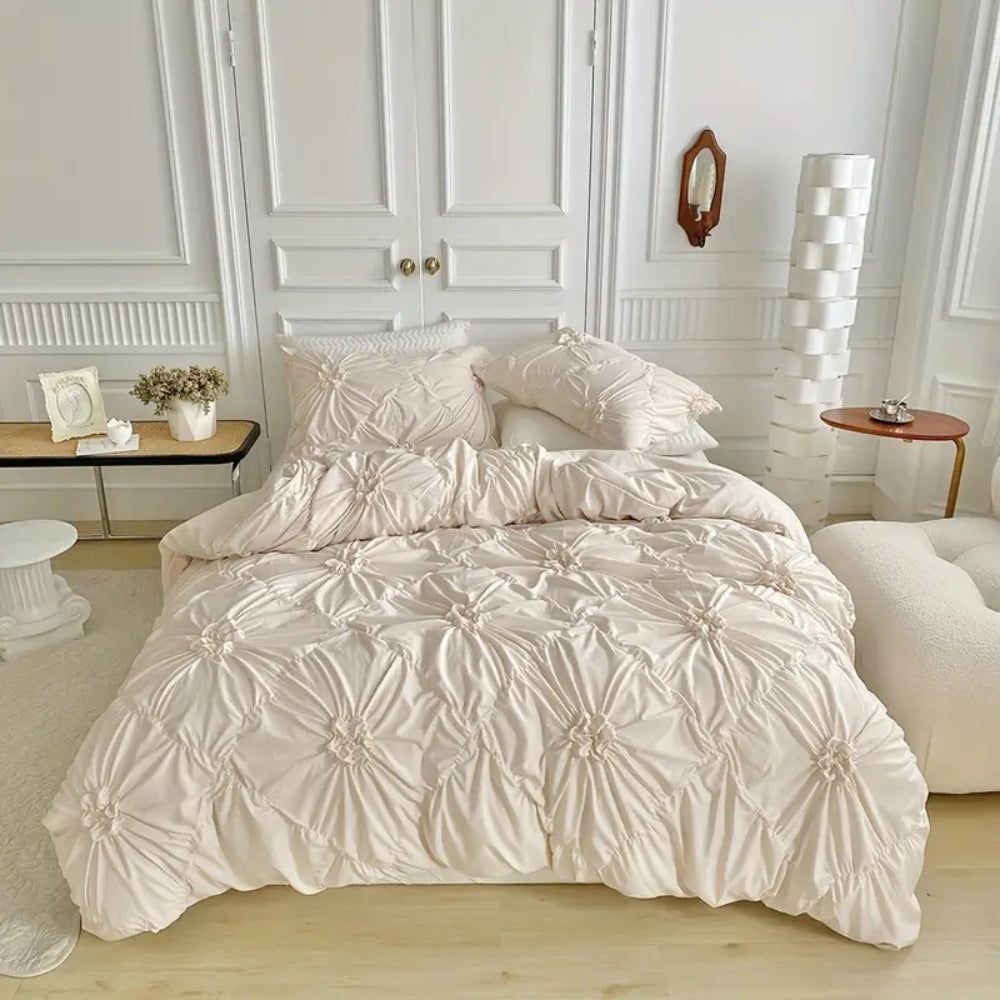 Parure de couette à volants fleuris – Beige