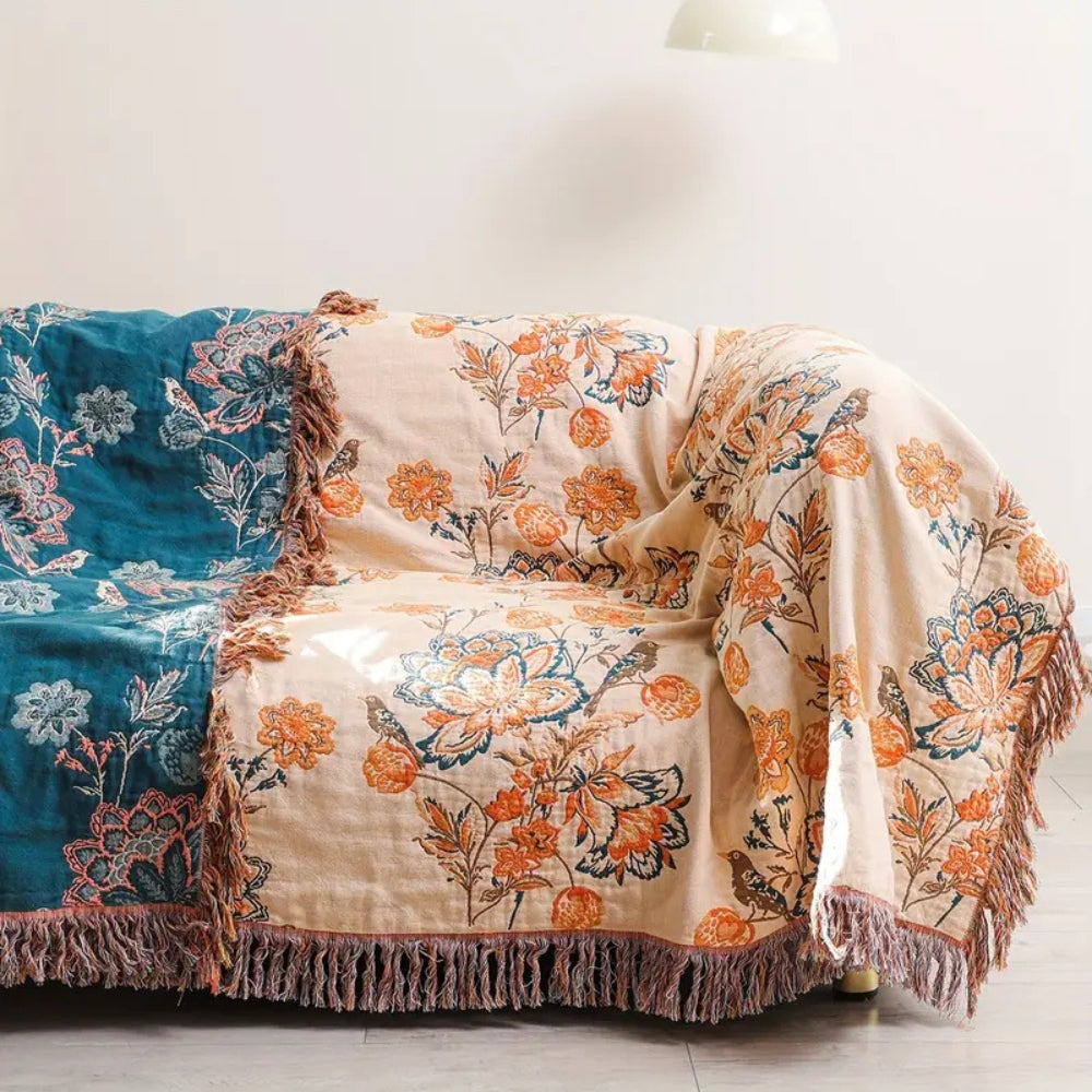 Plaid en coton boho rustique – 79"x91"