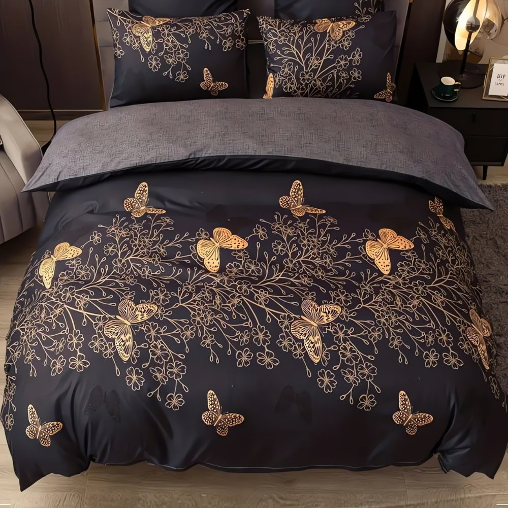 Parure de couette Valora papillons dorés | 3 pièces