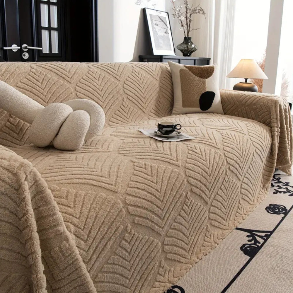 Housse de canapé en polaire motif feuilles chevrons – Kaki
