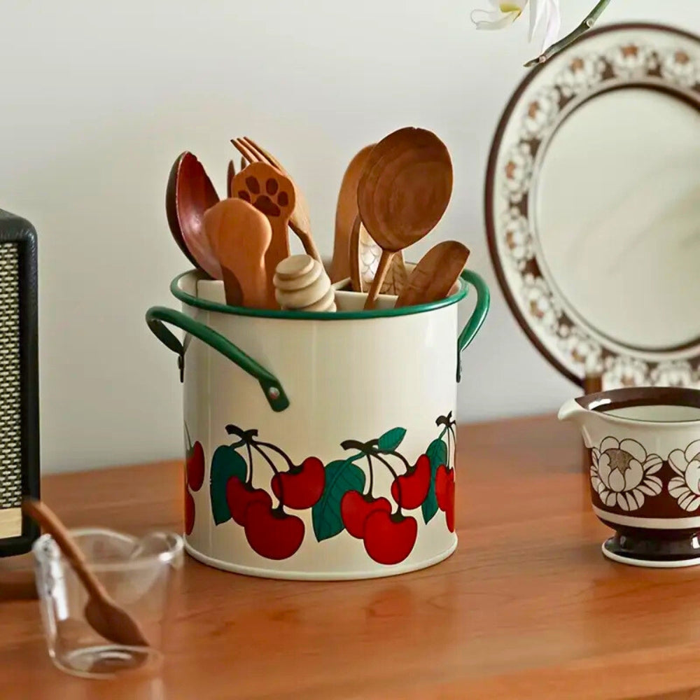Panier à ustensiles fleuri avec couvercle séparateur