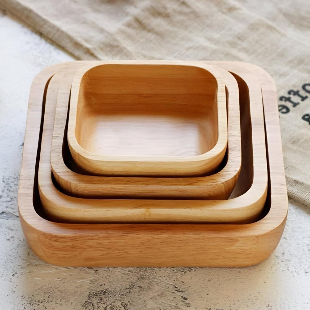 Bol carré en bois naturel – Petit: 5"