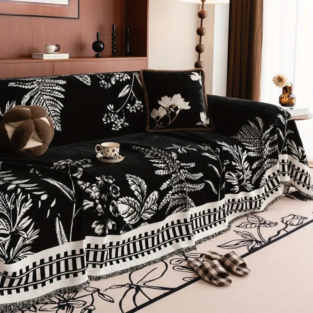 Housse de canapé en chenille feuillage fleuri