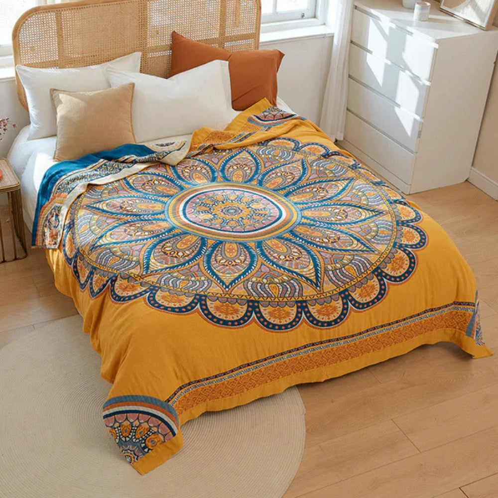 Plaid réversible en coton lotus doré – 79"x90.5