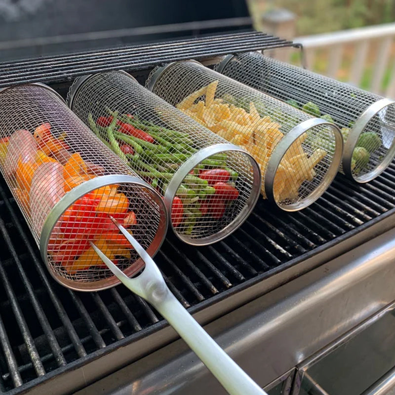 Panier Barbecue en Inox – Grille Rotative 360° pour Légumes & Viande