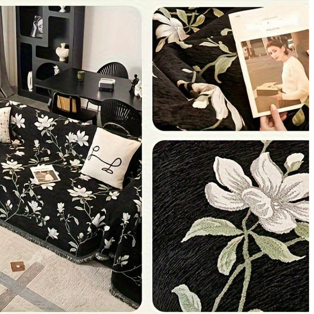 Housse de canapé en chenille fleurs vintage