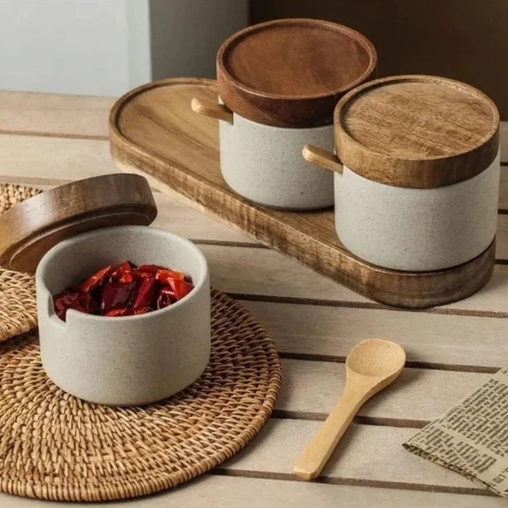 Set de pots à épices en céramique rustique – Circular (2pcs)