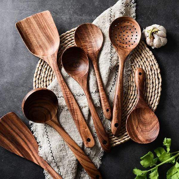 Woodelle – Set d'Ustensiles de Cuisine en Bois de Teck