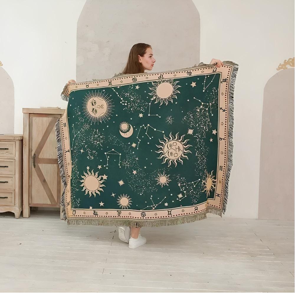 Plaid céleste soleil, lune et étoiles
