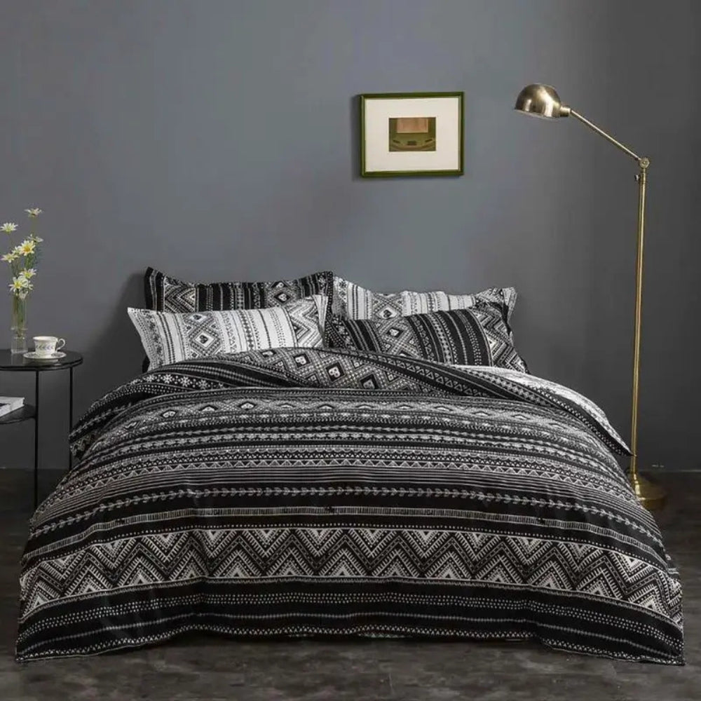 Parure de lit boho moderne Avenzo – Geo Anthracite